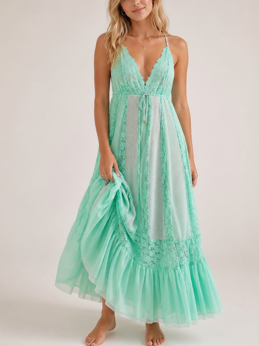 We Are HAH "I'll Take You Farther" Slip Maxi Dress Mint Open Back 25862